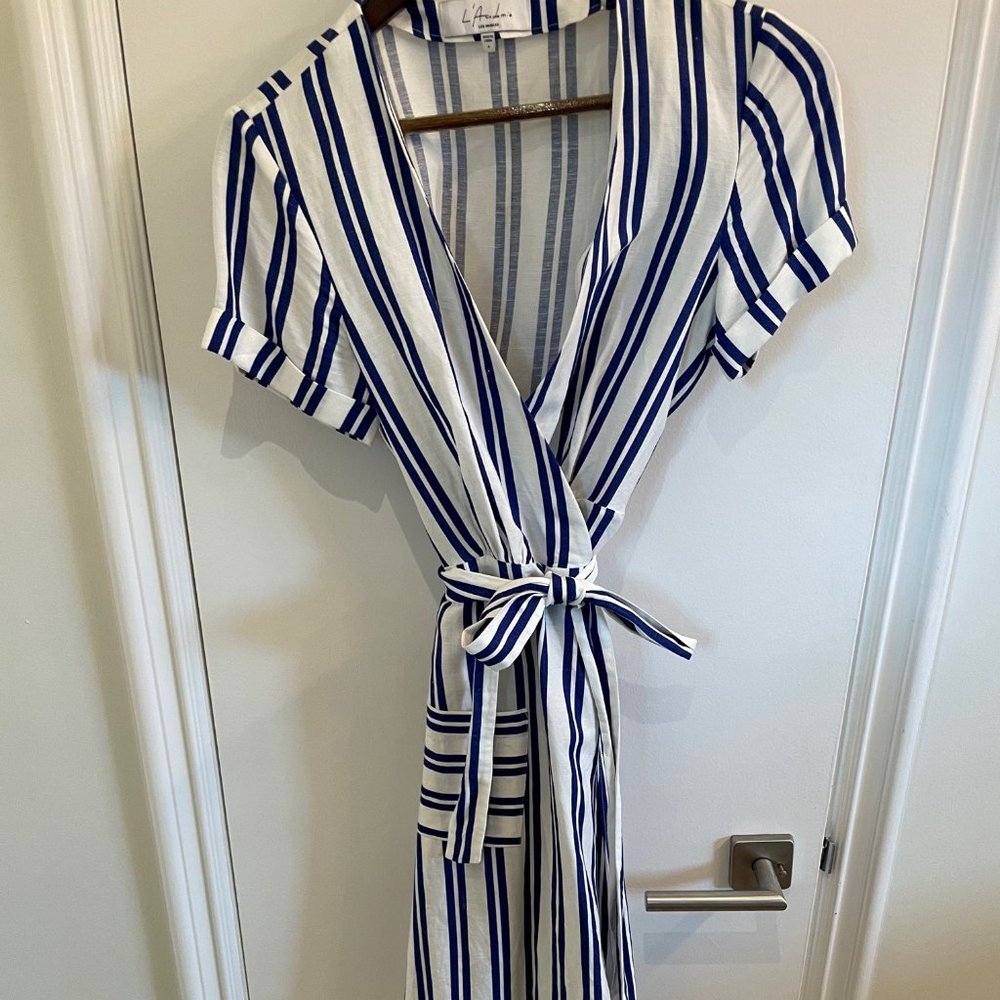 L’Acadamie Revolve Tuscy Dress Ocean Stripe, S